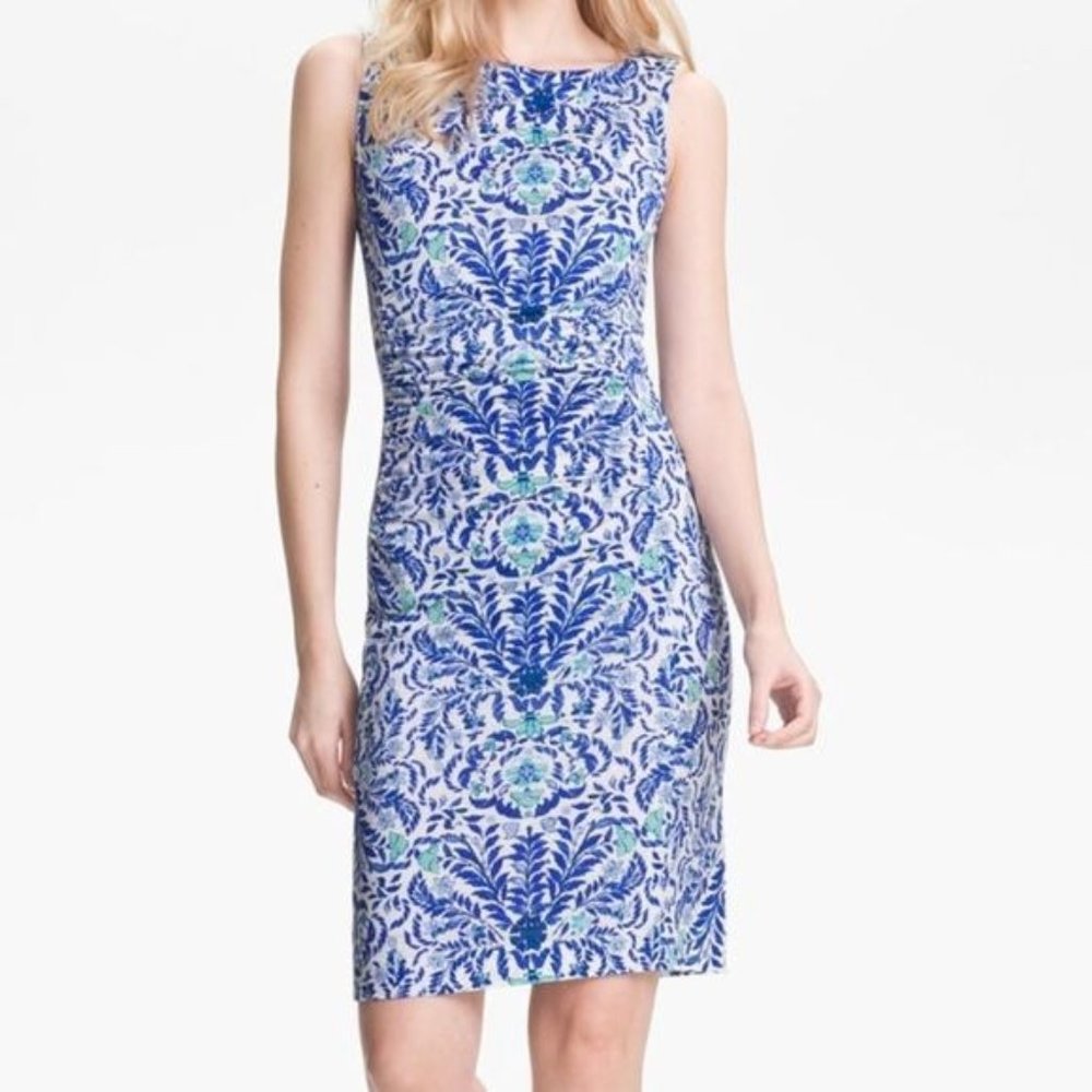 Tory Burch Viviane Silk Jersey Sheath Dress Blue White Navy Size Medium